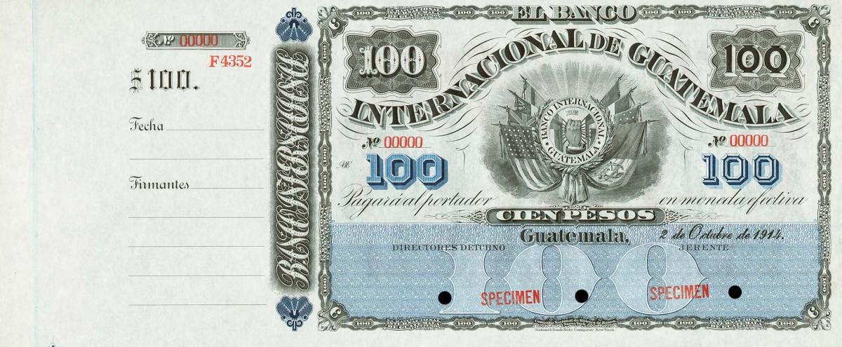 Front of Guatemala pS159s: 100 Pesos from 1890