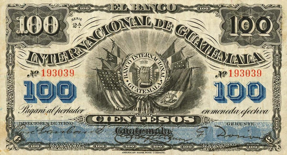 Front of Guatemala pS160a: 100 Pesos from 1917