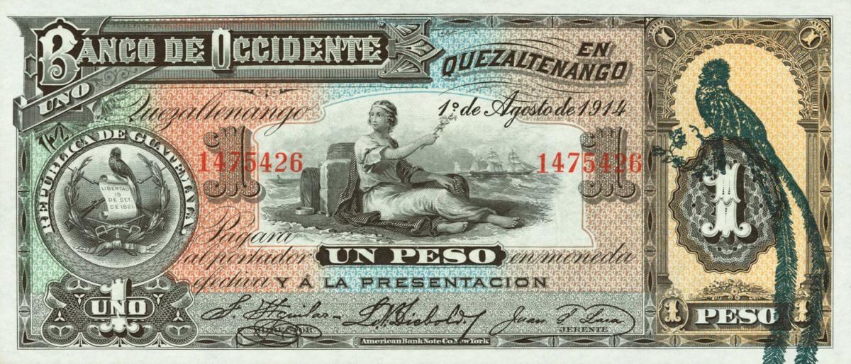 Front of Guatemala pS173c: 1 Peso from 1909