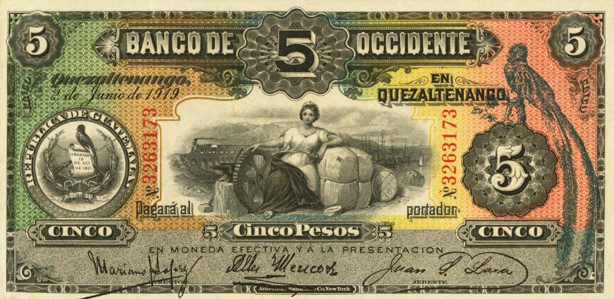 Front of Guatemala pS176b: 5 Pesos from 1903