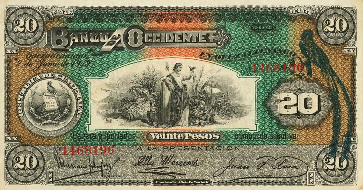 Front of Guatemala pS179a: 20 Pesos from 1903