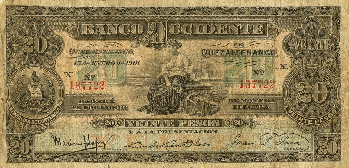 Front of Guatemala pS180: 20 Pesos from 1918