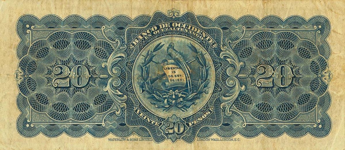 Back of Guatemala pS181a: 20 Pesos from 1921