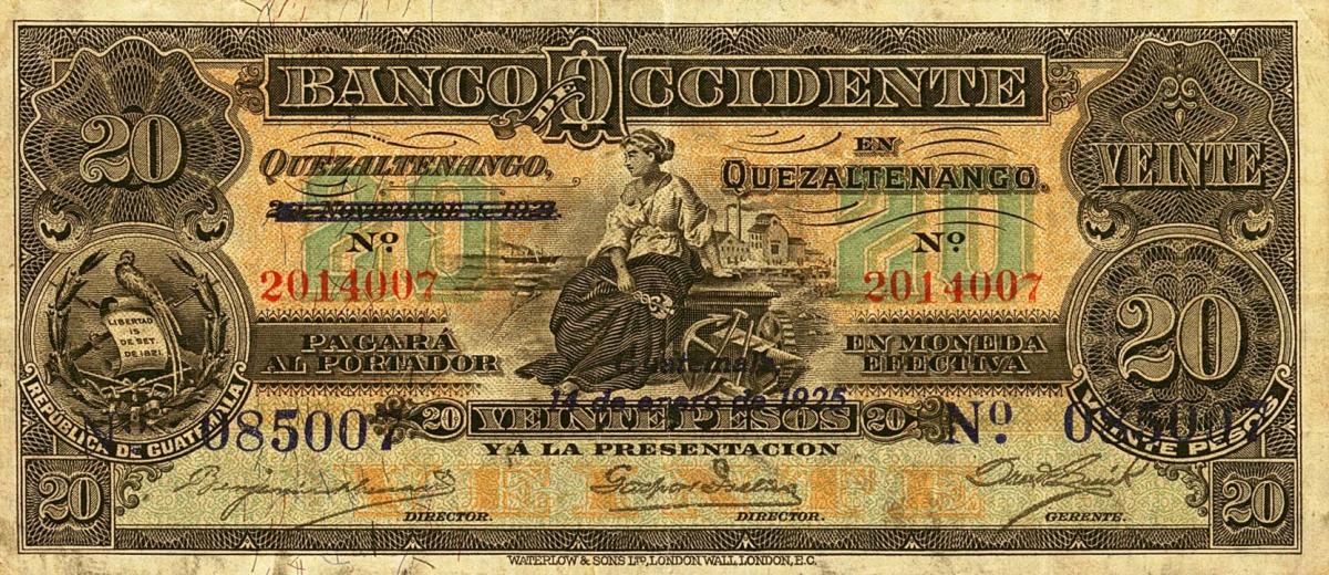 Front of Guatemala pS181b: 20 Pesos from 1925