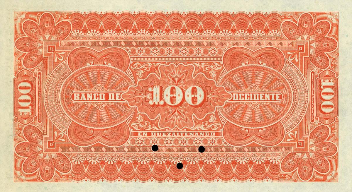 Back of Guatemala pS182s: 100 Pesos from 1890