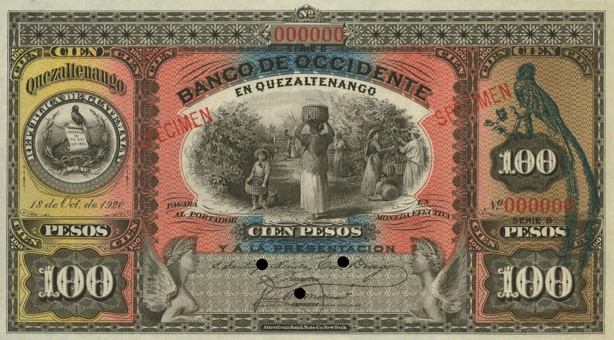 Front of Guatemala pS182s: 100 Pesos from 1890