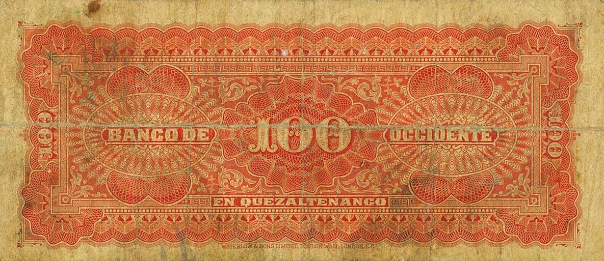 Back of Guatemala pS183a: 100 Pesos from 1921