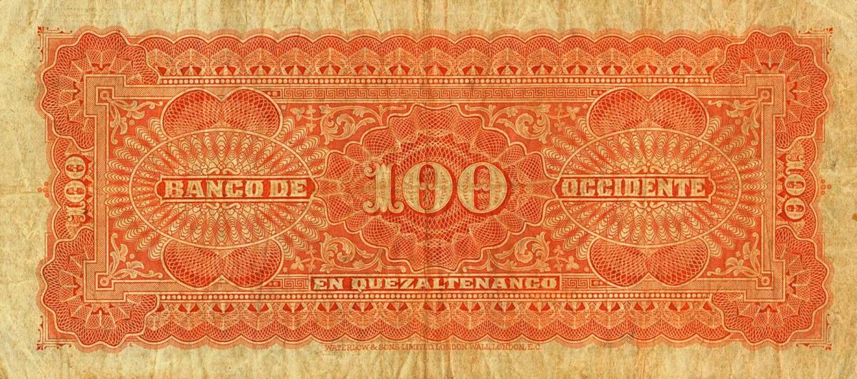 Back of Guatemala pS183c: 100 Pesos from 1926