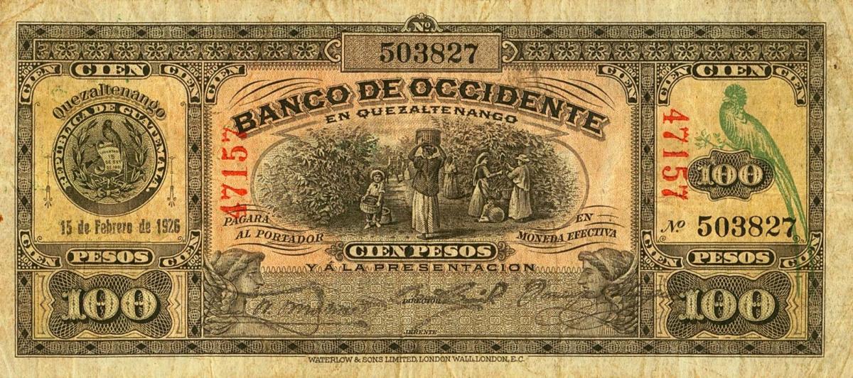 Front of Guatemala pS183c: 100 Pesos from 1926