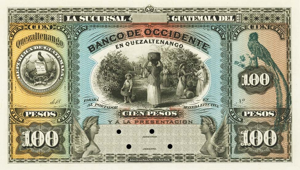 Front of Guatemala pS187p: 100 Pesos from 1890