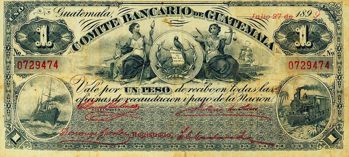 Front of Guatemala pS191: 1 Peso from 1899