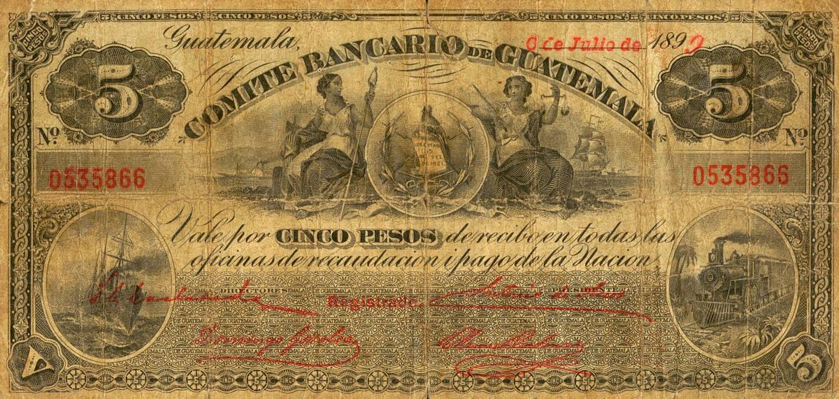 Front of Guatemala pS192: 5 Pesos from 1899