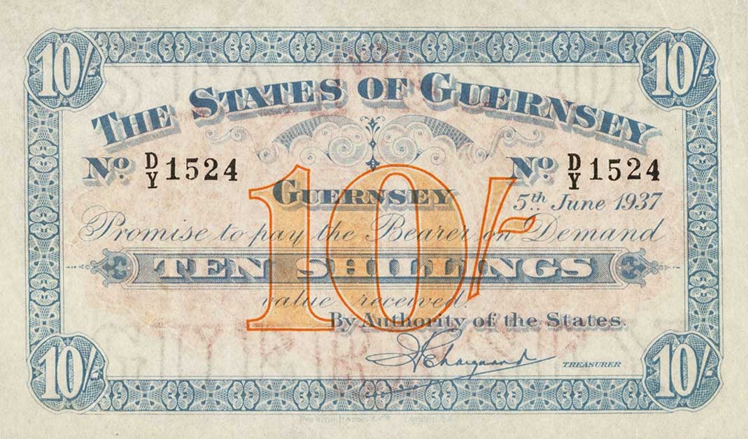Front of Guernsey p15: 10 Shillings from 1934