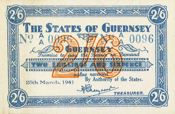 Front of Guernsey p18: 2 Shillings from 1941