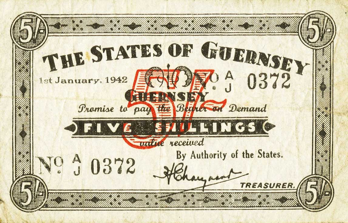 Front of Guernsey p25B: 5 Shillings from 1942