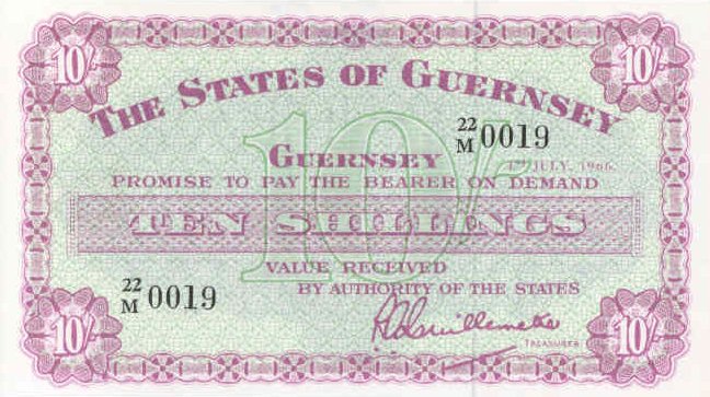 Front of Guernsey p42c: 10 Shillings from 1966