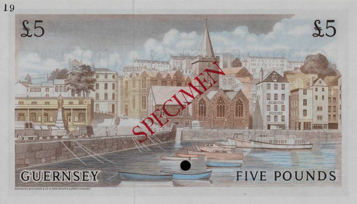 Back of Guernsey p46ct: 5 Pounds from 1969