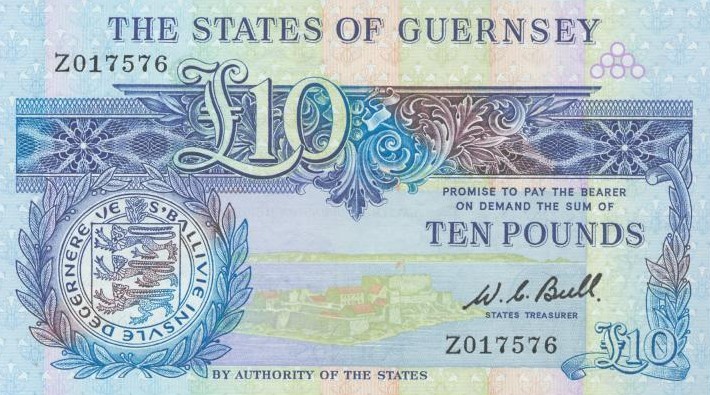 Front of Guernsey p50r: 10 Pounds from 1980