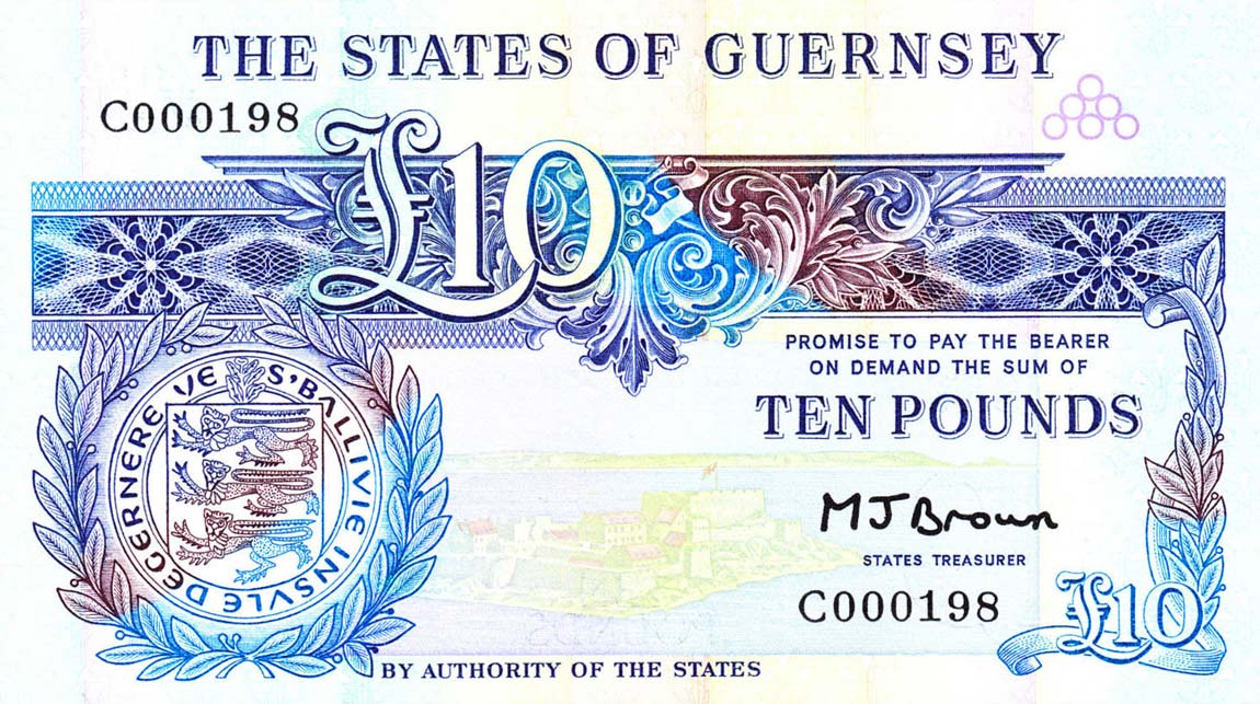 Front of Guernsey p54a: 10 Pounds from 1991