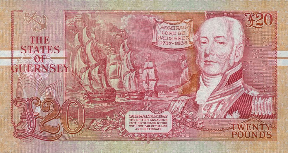 Back of Guernsey p55b: 20 Pounds from 1991