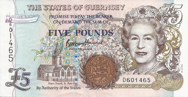 Front of Guernsey p56d: 5 Pounds from 1996
