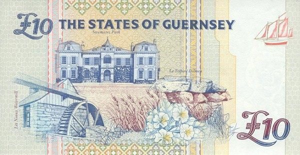 Back of Guernsey p57a: 10 Pounds from 1995