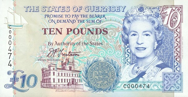 Front of Guernsey p57a: 10 Pounds from 1995