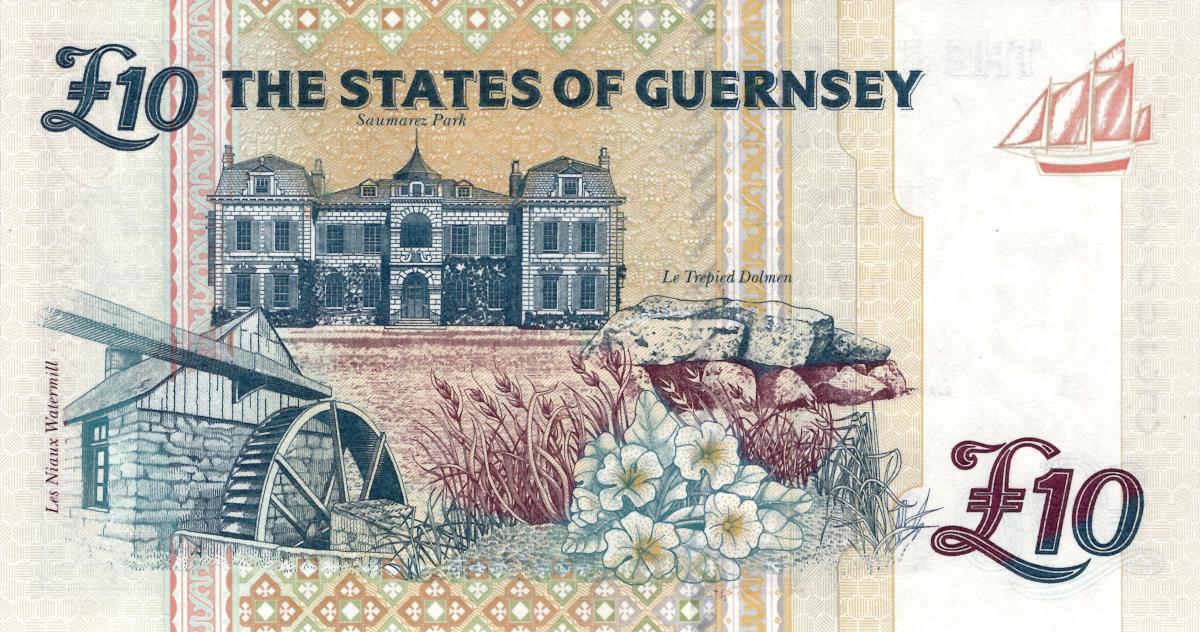 Back of Guernsey p57e: 10 Pounds from 2023