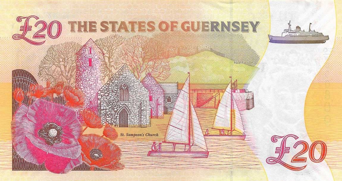 Back of Guernsey p63: 20 Pounds from 2018