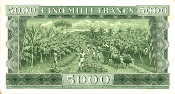 Back of Guinea p10a: 5000 Francs from 1958