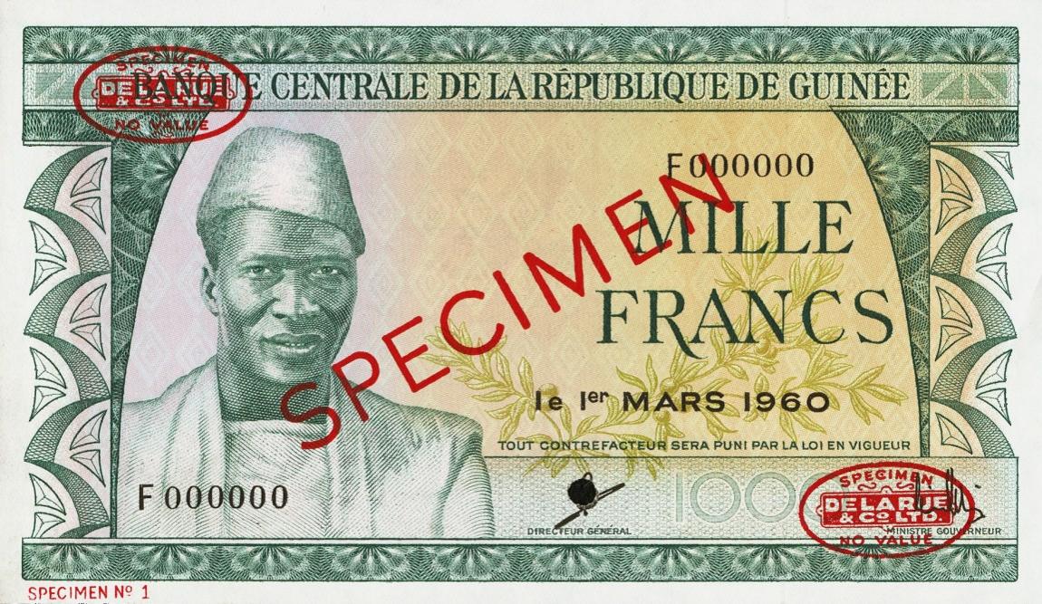 Front of Guinea p15s: 1000 Francs from 1960