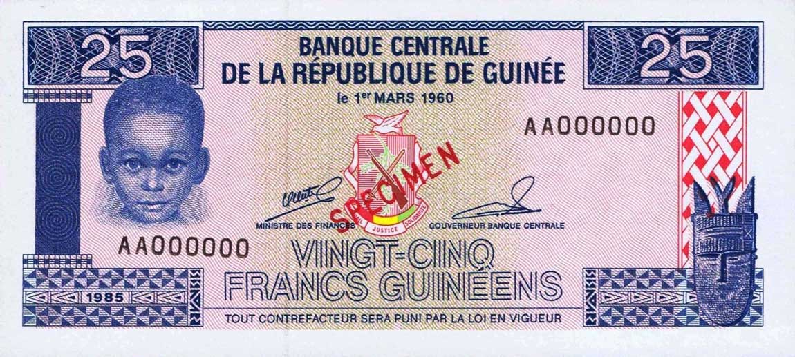 Front of Guinea p28s: 25 Francs from 1985