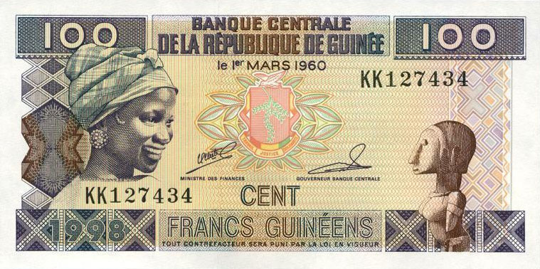 Front of Guinea p35a: 100 Francs from 1998