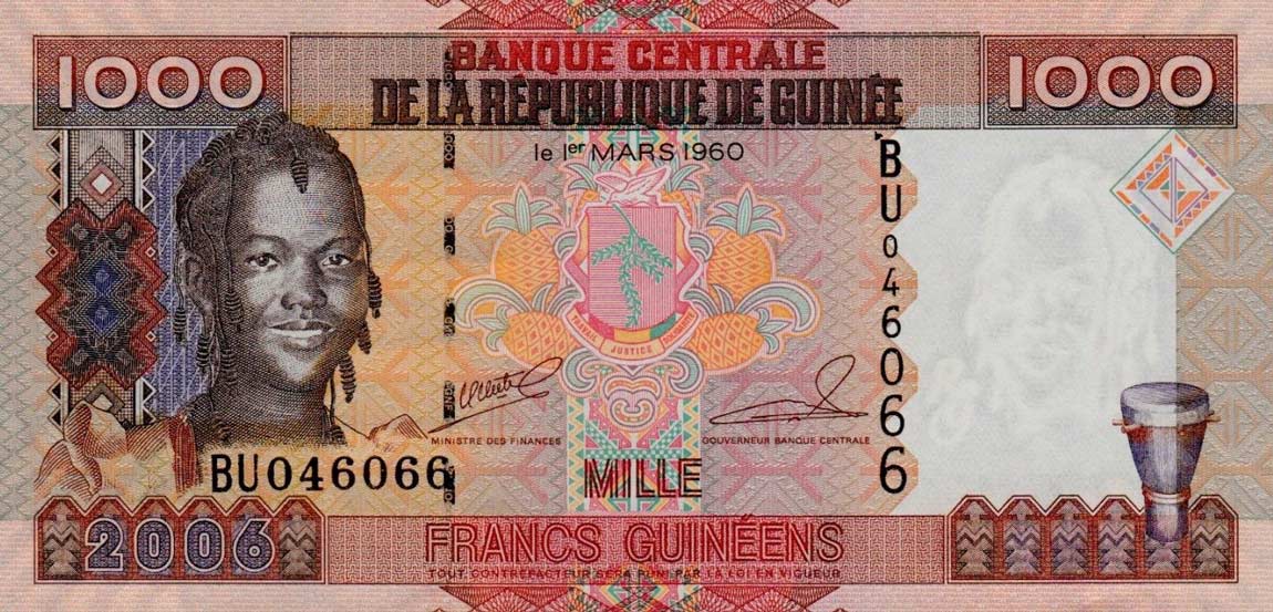 Front of Guinea p40: 1000 Francs from 2006