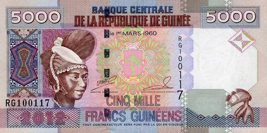 Front of Guinea p41b: 5000 Francs from 2012