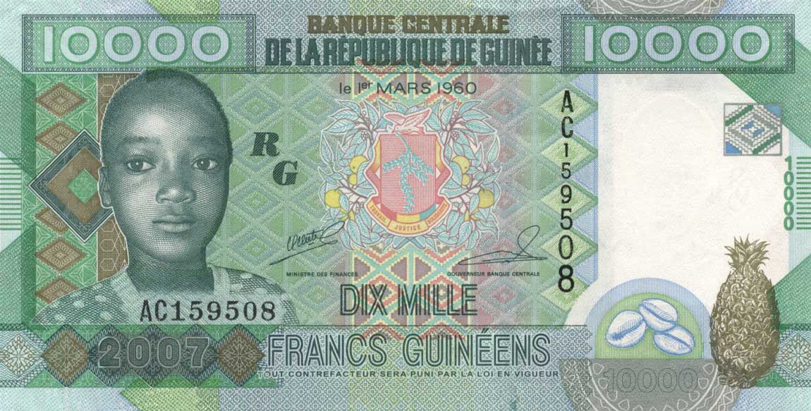 Front of Guinea p42a: 10000 Francs from 2007