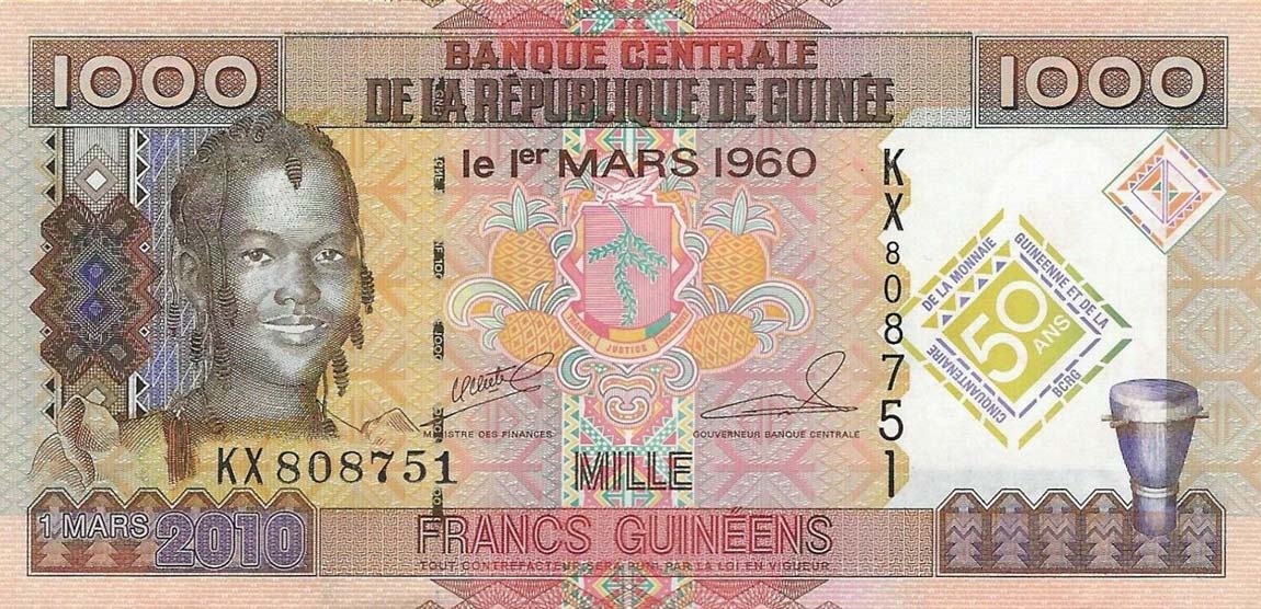 Front of Guinea p43a: 1000 Francs from 2010