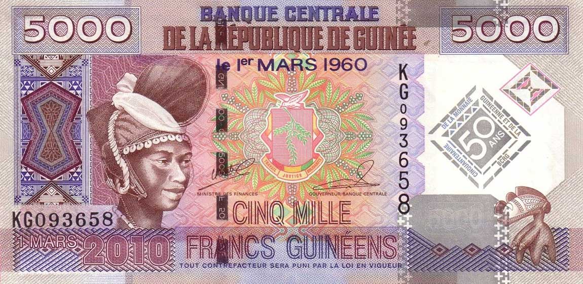 Front of Guinea p44a: 5000 Francs from 2010