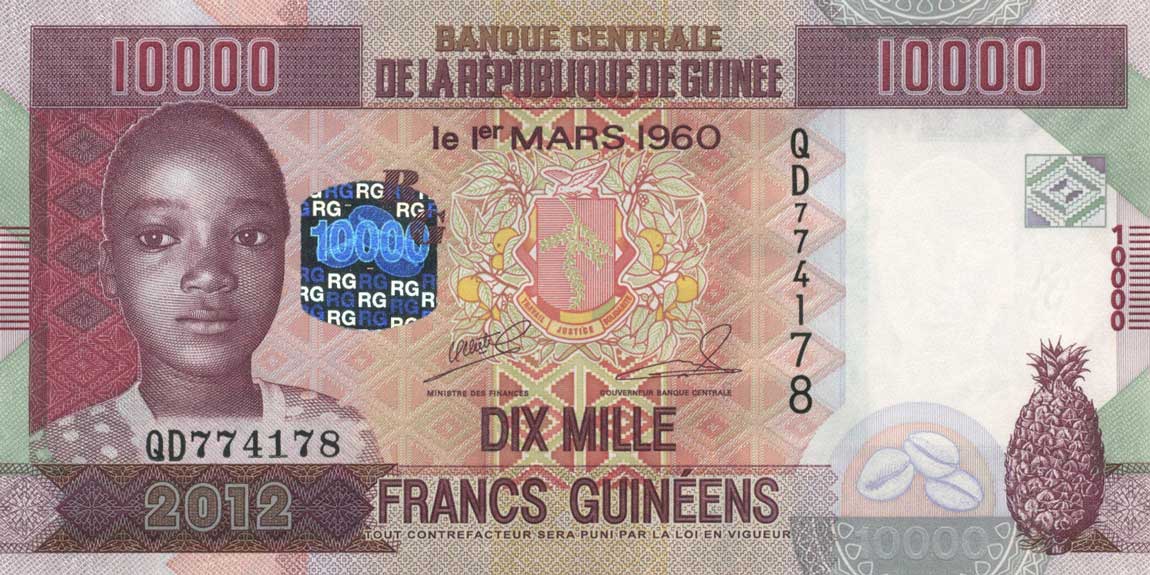 Front of Guinea p46: 10000 Francs from 2012