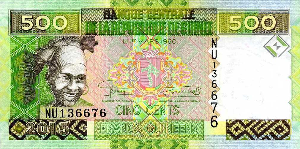 Front of Guinea p47a: 500 Francs from 2015