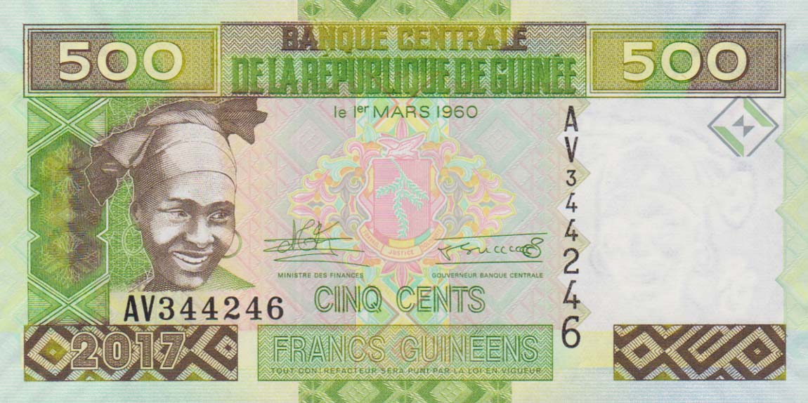 Front of Guinea p47b: 500 Francs from 2017