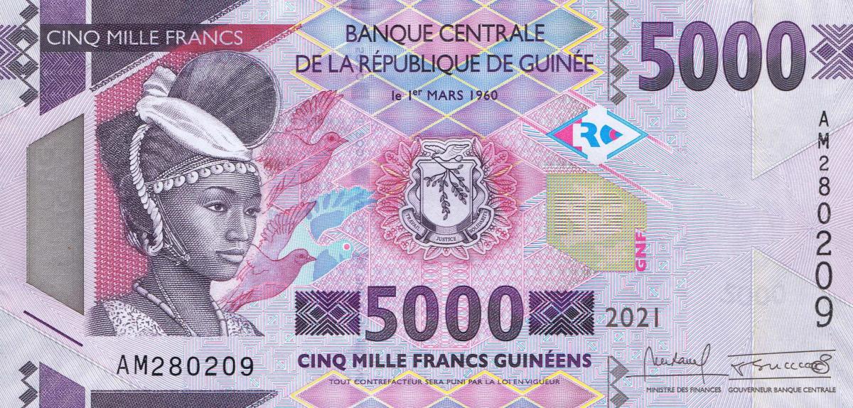 Front of Guinea p49c: 5000 Francs from 2021
