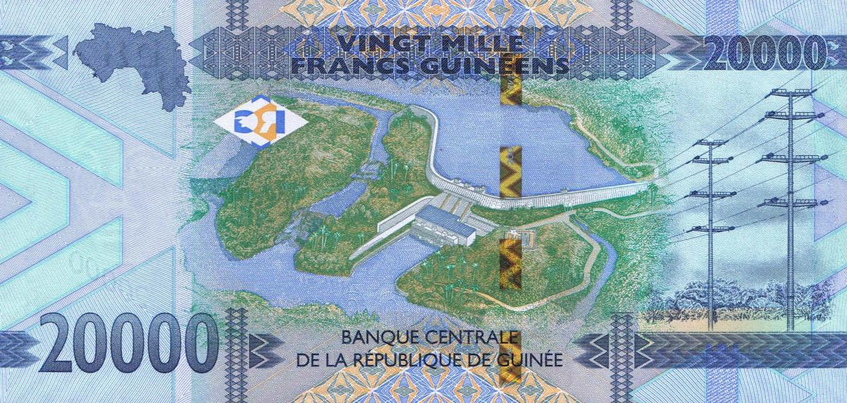 Back of Guinea p50c: 20000 Francs from 2020