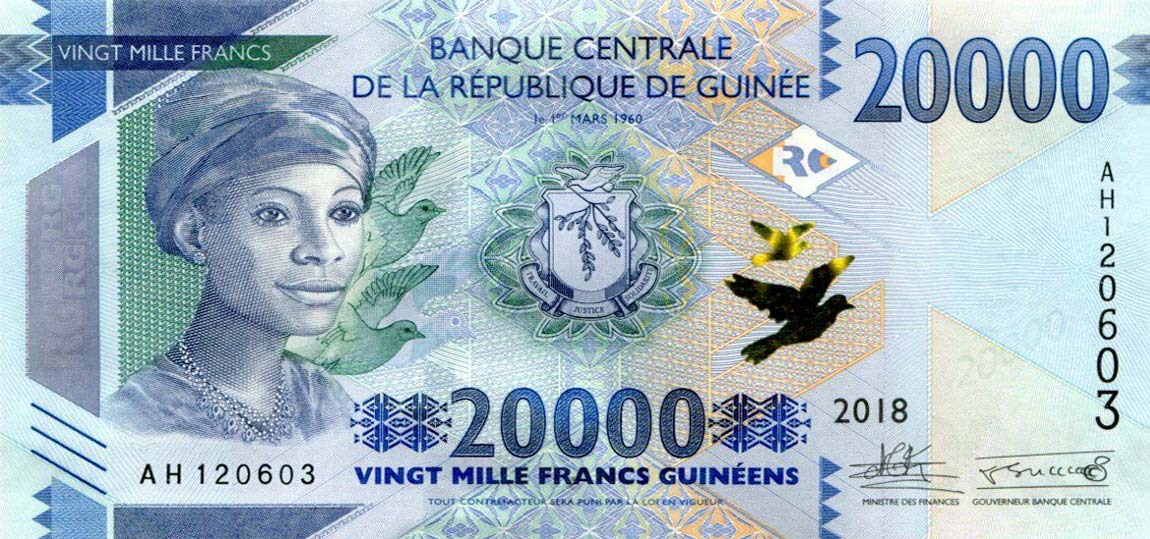 Front of Guinea p50b: 20000 Francs from 2018