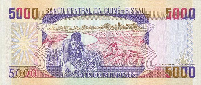 Back of Guinea-Bissau p14a: 5000 Pesos from 1990