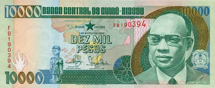 Front of Guinea-Bissau p15a: 10000 Pesos from 1990