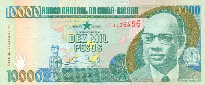 Front of Guinea-Bissau p15b: 10000 Pesos from 1993