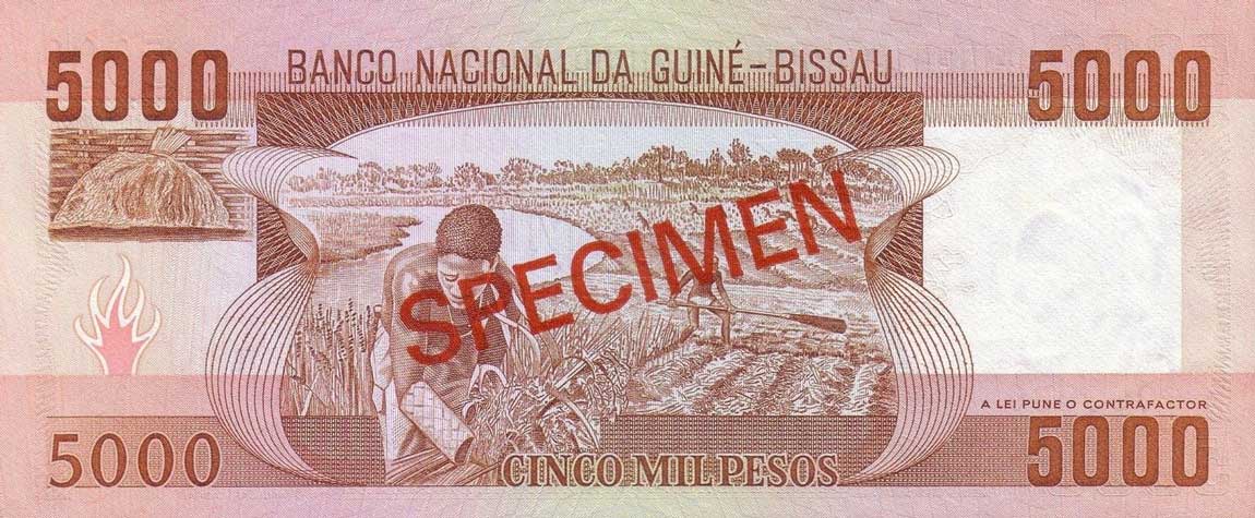 Back of Guinea-Bissau p9s: 5000 Pesos from 1984