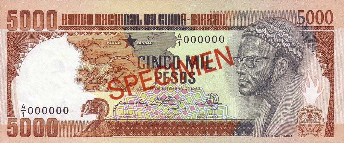 Front of Guinea-Bissau p9s: 5000 Pesos from 1984