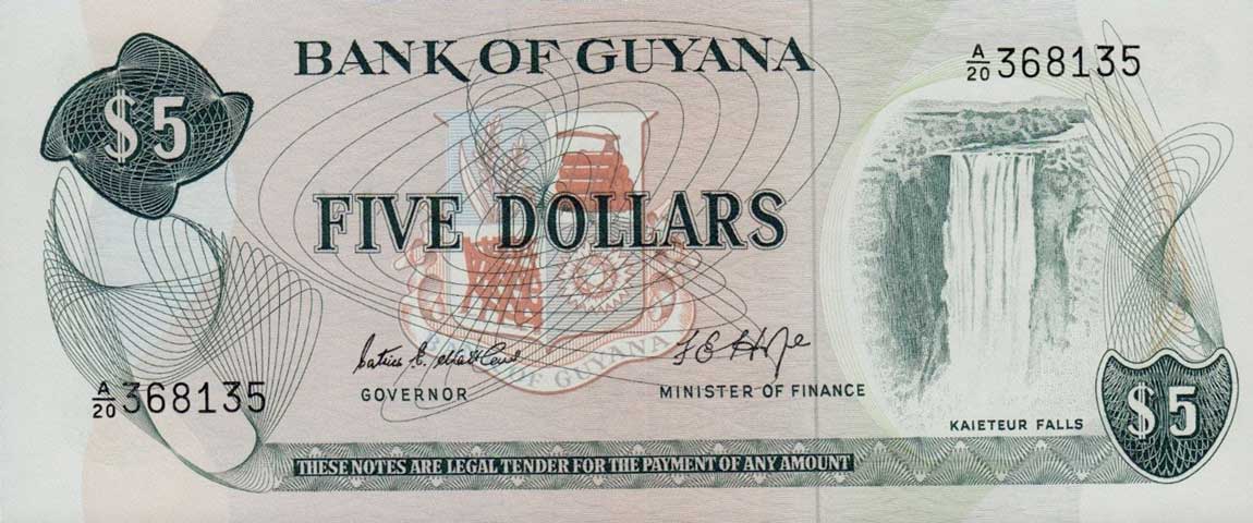 Front of Guyana p22c: 5 Dollars from 1966